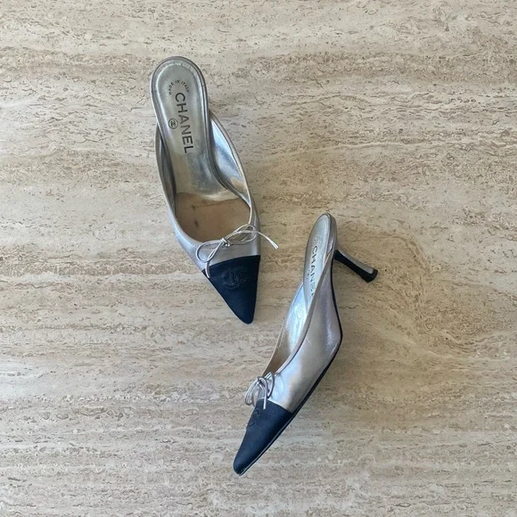 CHANEL | Shoes | Vintage Chanel Cc Bow Mule Heels | Poshmark
